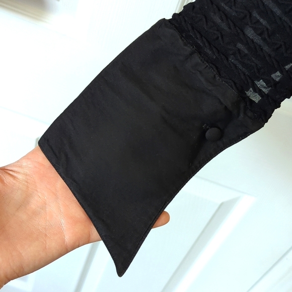 Rayure Paris 90's Vintage Textured Long Sleeve Button Down Cropped Top Black L - Picture 8 of 10